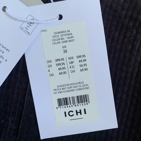 NWT Ichi Cordy Total Eclipse Navy Skirt - Picture 3 of 5